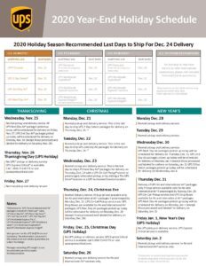 Download the 2020 UPS Year-end Holiday schedule PDF